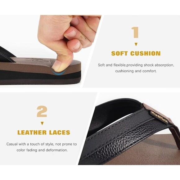 〽️Men\'s Flip Flop Sandal Black Brown Leather Slip On Arch Support Comfort Shoes main image 5